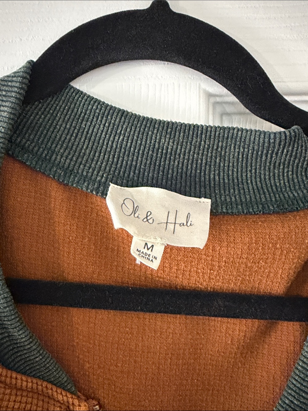 Oli & Hali Patchwork Oversized Bomber Jacket in Mustard & Slate - Picture 2 of 5